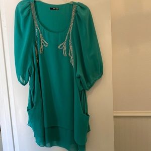 TFNC LONDON TURQUOISE BEADED MINI DRESS! LIKE NEW!